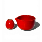 Hand-Pulled Chawan & Whisk Holder Set - Glossy Red